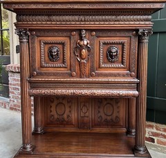 Antique French Cabinet Wine Liquor Greek Key Walnut Regency Sideboard c1890