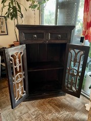 Vintage Wood and Iron Wine Cabinet / Buffet Storage Cabinet