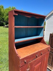 Antique Primitive Red Painted Step Back Cupboard Cabinet Kitchen Hutch Farmhouse