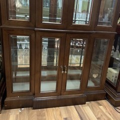 VTG Mid-Century Solid Walnut Wood Glass 4 Shelf Lighted Curio Cabinet 37″L 76″H