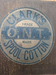 Vintage Clark’s Wood O.N.T. Spool Cabinet Back Piece Part With Insignia