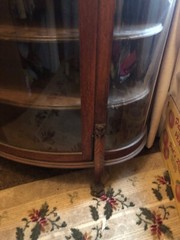 Antique China Cabinet with curved glass and clawed feet !