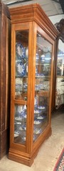 Vintage Oak Curio Cabinet With Side Opening Glass Doors Beaded Time Display Case