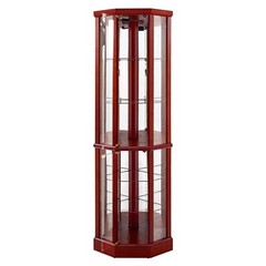 Classic 6 Tier Lighted Corner Curio Display Cabinet with Glass Doors Shelves