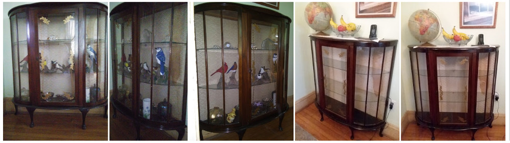 Antique Walnut and Curved Glass Curio Display Cabinet
