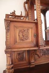 Antique Gothic Renaissance Revival Craved Dragon Buffet Cabinet Cupboard Hutch