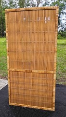 Vintage Unique Bohomain Wicker & Glass Display China Cabinet Etagere