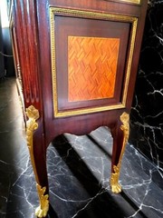 Louis XV Style Vitrine Marquetry 19Century with Marble Top & Gilded Ornaments 