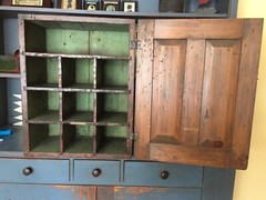 antique country panel wall cupboard hanging cabinet primitive box pine painted