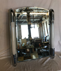 VTG 1950’s Chrome Deco Arch Top Mirror Medicine Side Light Cabinet Old 475-26B