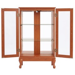 2 Door Curio Cabinet with Tempered Glass and Mirror, Lighted Display