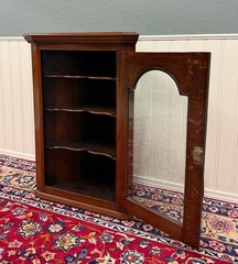 Antique English Corner Cabinet Carved Oak Hanging Wall Cabinet Storage c.1920s