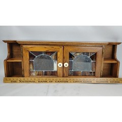 Handmade Oak Wall Cabinet Stained Slag Glass Doors Shelving 32in Cabin Kitchen