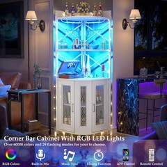 Corner Wine Cabinet Industrial with Power Outlet LED Black