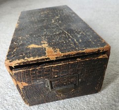 Vintage Mock Faux Crocodile Wooden Stationary Drawer Filing Desk Top