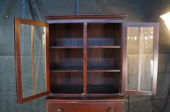Mid Century Mahogany Stepback China Display Cabinet Hutch Bookcase 68″