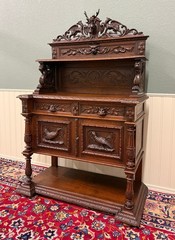 Antique French Renaissance Revival Hunt Buffet Server Sideboard Dark Oak 19C