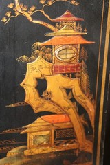 Chinoiserie Ebonized and Paint Decorated Georgian Style 1960’s China Cabinet