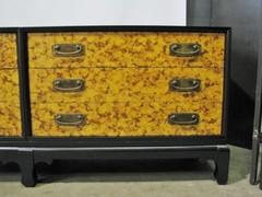 1960s Mid Century 3- Part Credenza/Chest On Base Black Faux Tortoiseshell Fronts