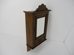 Vintage Wood Kitchen Apothecary Bathroom Wall Cabinet Hooks for Towels Pediment