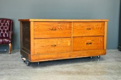 Antique Flat File Wood Apothecary Cabinet Store Counter Kitchen Island Vintage