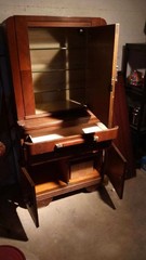 Antique Wood Cabinet, 3 Doors, 2 Drawers, 3 Shelves, Brown, Free Standing