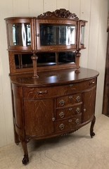 Antique Oak Curved Glass Curio Buffet