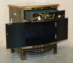 DECORATIVE CHINESE CHINOISERIE GEISHA GIRLS LACQUER SIDE CABINET SOAPSTONE