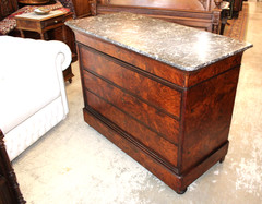 French Antique Tiger Mahogany Louis Philippe Marble Top Chest / Sideboard