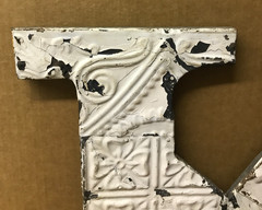 Decorative Salvaged Tin Ceiling 16″ Patchwork Shabby White Letter K Old 225-26B