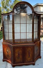 Satinwood Chiffonie adams revival antique hand painted china hutch cabinet hutch