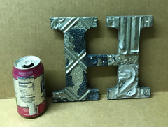 Decorative Salvaged Tin Ceiling 8″ Patchwork Shabby Silver Letter U Old 217-26B