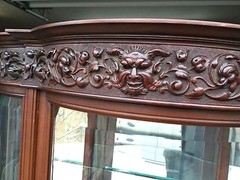 CARVED MAHOGANY BEVELED GLASS CHINA CABINET, ATTR. R. J. HORNER