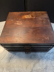 Antique Clarks ONT 5 Drawer Spool Cabinet Wood Glass Front Sewing Display Chest