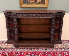 Antique French Renaissance Revival Style Carved Bookcase Bookshelf Oak c.1890s