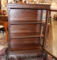 French Antique Carved Mahogany Display Cabinet | Glass Door & Carved Base