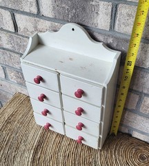 Vintage Wooden Apothecary Cabinet White 8 Drawer Spice Chest Primitive kitchen