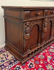 Antique English Renaissance Style Sideboard Server Entry Buffet Oak c.1930-40s