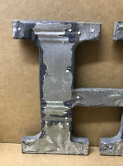 Decorative Salvaged Tin Ceiling 8″ Patchwork Shabby Silver Letter H Old 190-26B