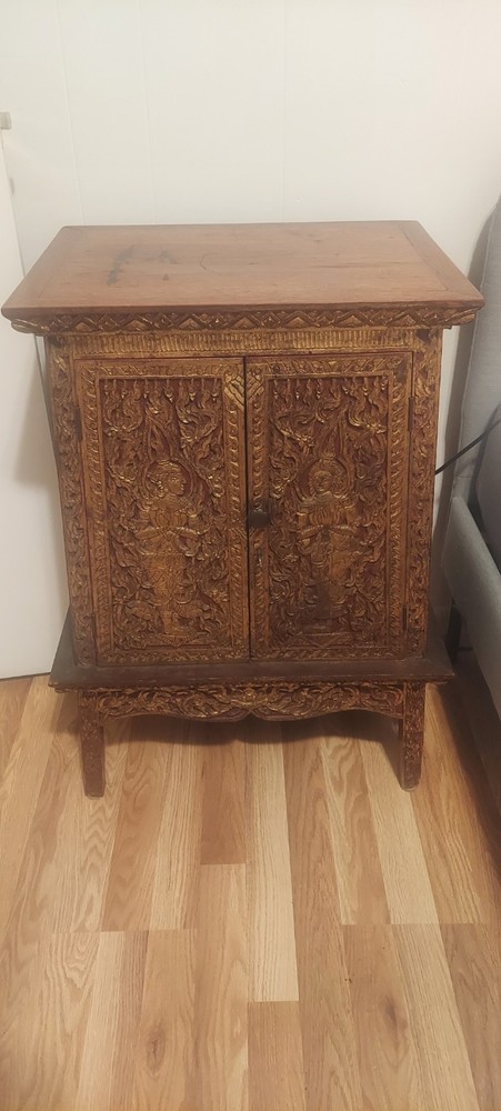 Antique Carved Thai Manuscript Cabinet