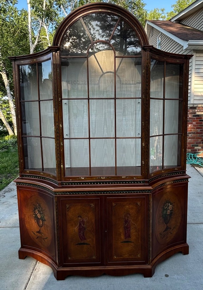 Satinwood Chiffonie adams revival antique hand painted china hutch cabinet hutch