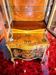 19century Louis XV Marquetry, Parquetry & Gold Gilded Bronze two tiered Cabinet