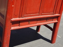 70″ Tall Ant. Chinese Asian Red Lacquer Butterfly Cabinet Wedding Storage Chest