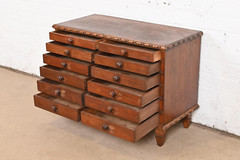 Antique Victorian Carved Mahogany Twelve-Drawer Collector’s Cabinet, Circa 1880s