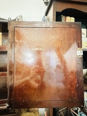 Antique Wall Mounted Wood Locking Medicine Cabinet Mirror Door Towel Rack Shelf