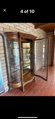 ANTIQUE VICTORIAN AMERICAN OAK CHINA/CURIO CABINET C 1895 w LEADED GLASS