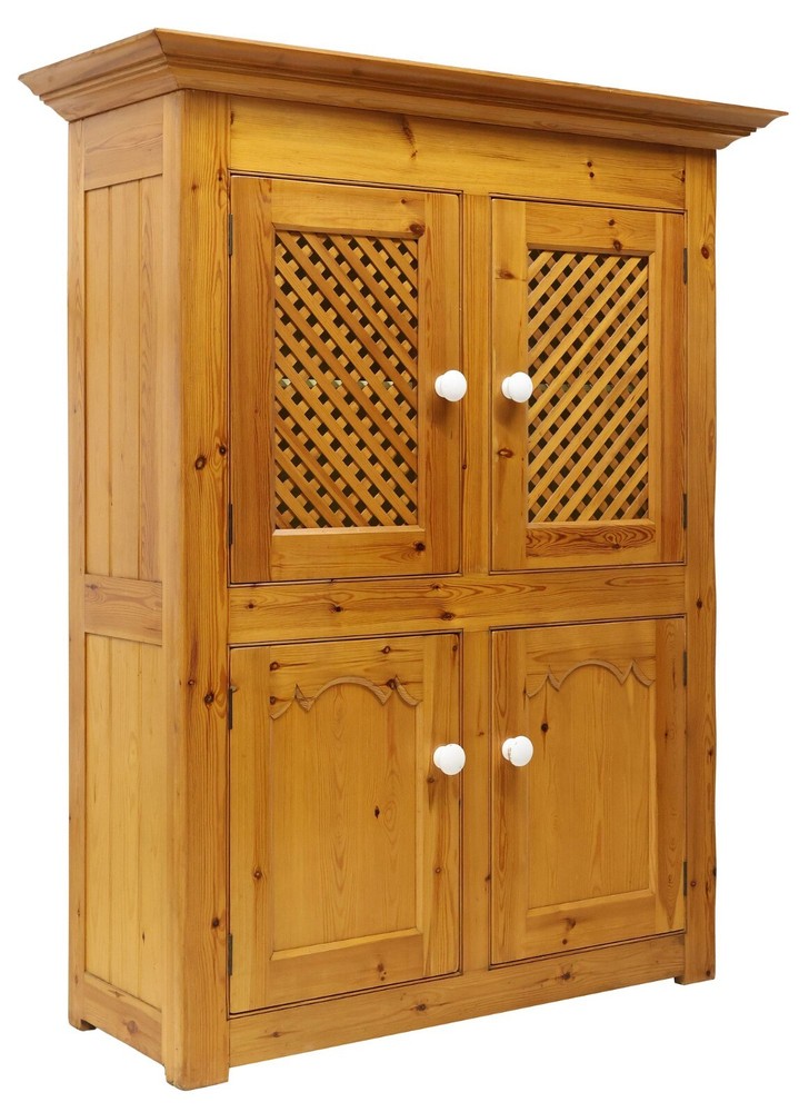 LARGE PINE FOUR-DOOR LARDER CUPBOARD