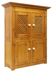 LARGE PINE FOUR-DOOR LARDER CUPBOARD
