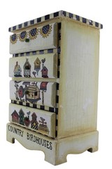 VTG Folk Art Mini 4 Drawer Wood Chest •Handmade & Painted •Birdhouses Sunflowers