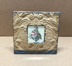VTG Shabby Tan Photo 4″Sq. Tin Ceiling Metal Shabby Picture Frame Old 675-26B